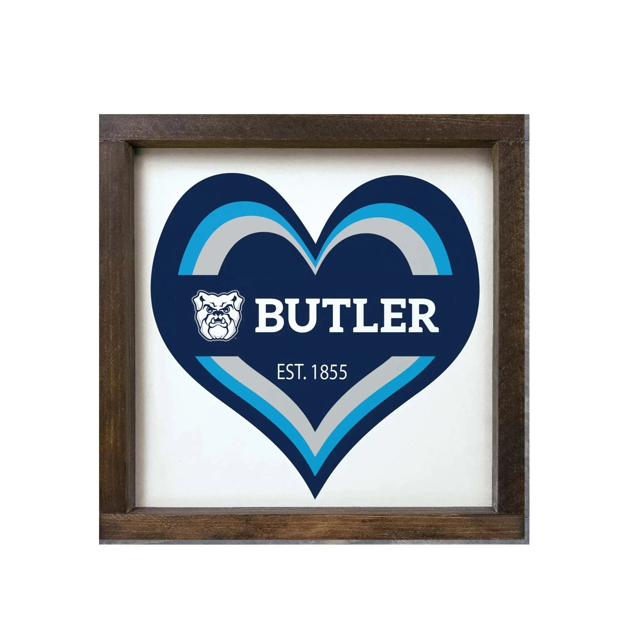 Butler University Wood Framed Sign - Heart 12x12 Walnut Stain Wall Art & Signs