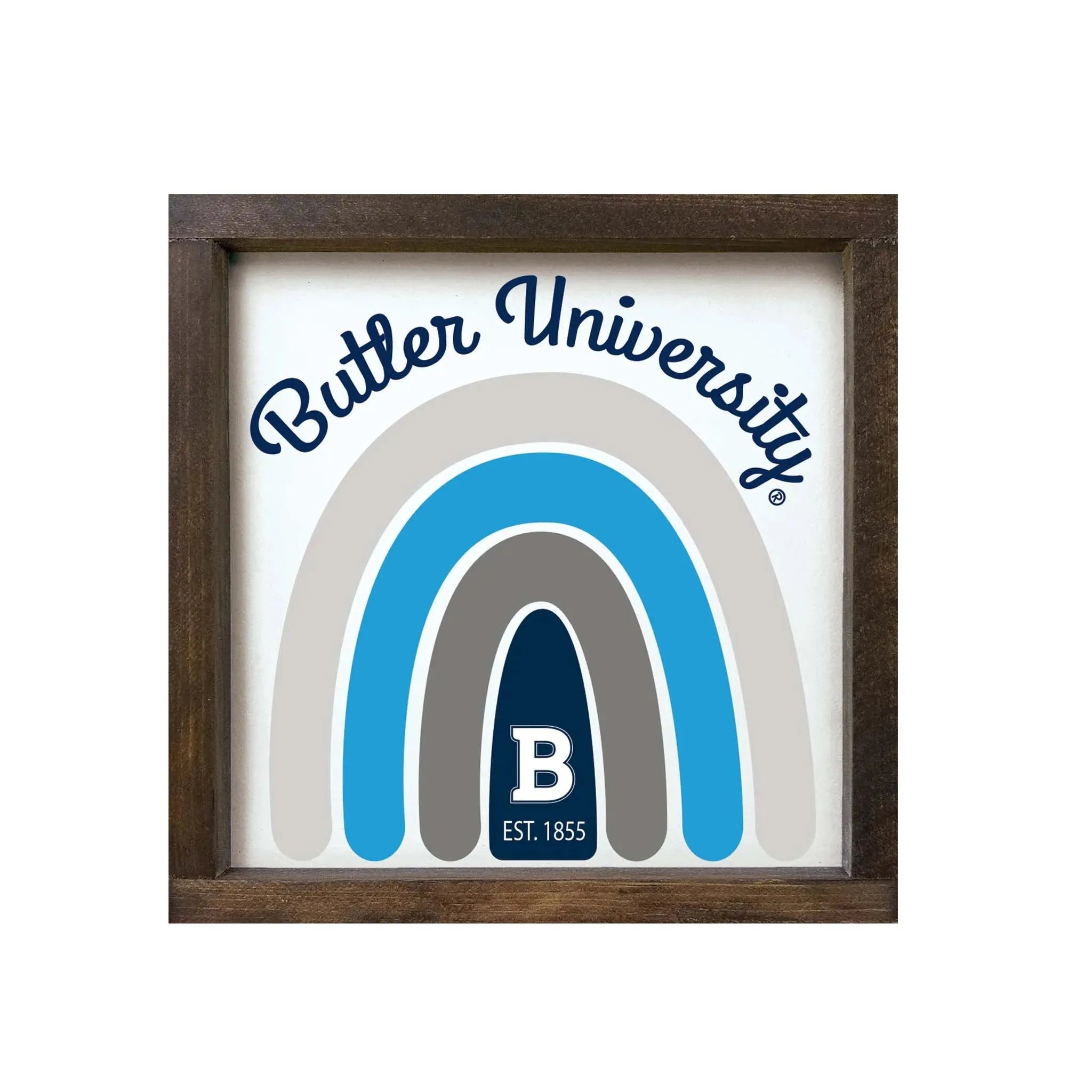 Butler University Framed Sign - Rainbow 12x12 Walnut Stain Wall Art & Signs