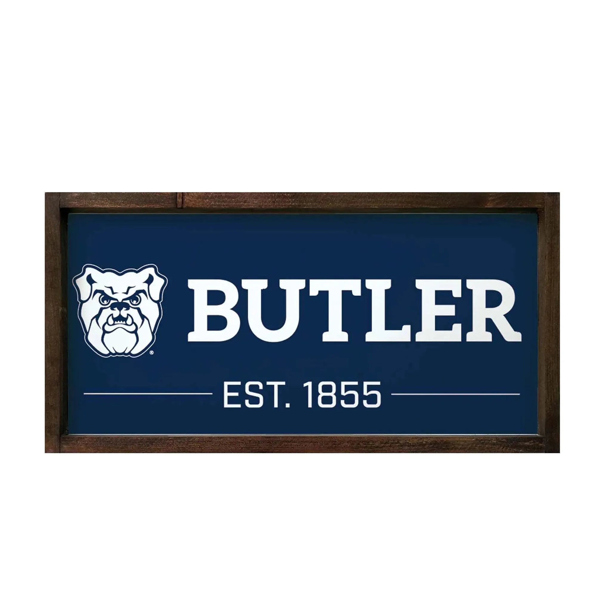 Butler University Wood Framed Sign 12x24 Blue Walnut Stain Wall Art & Signs