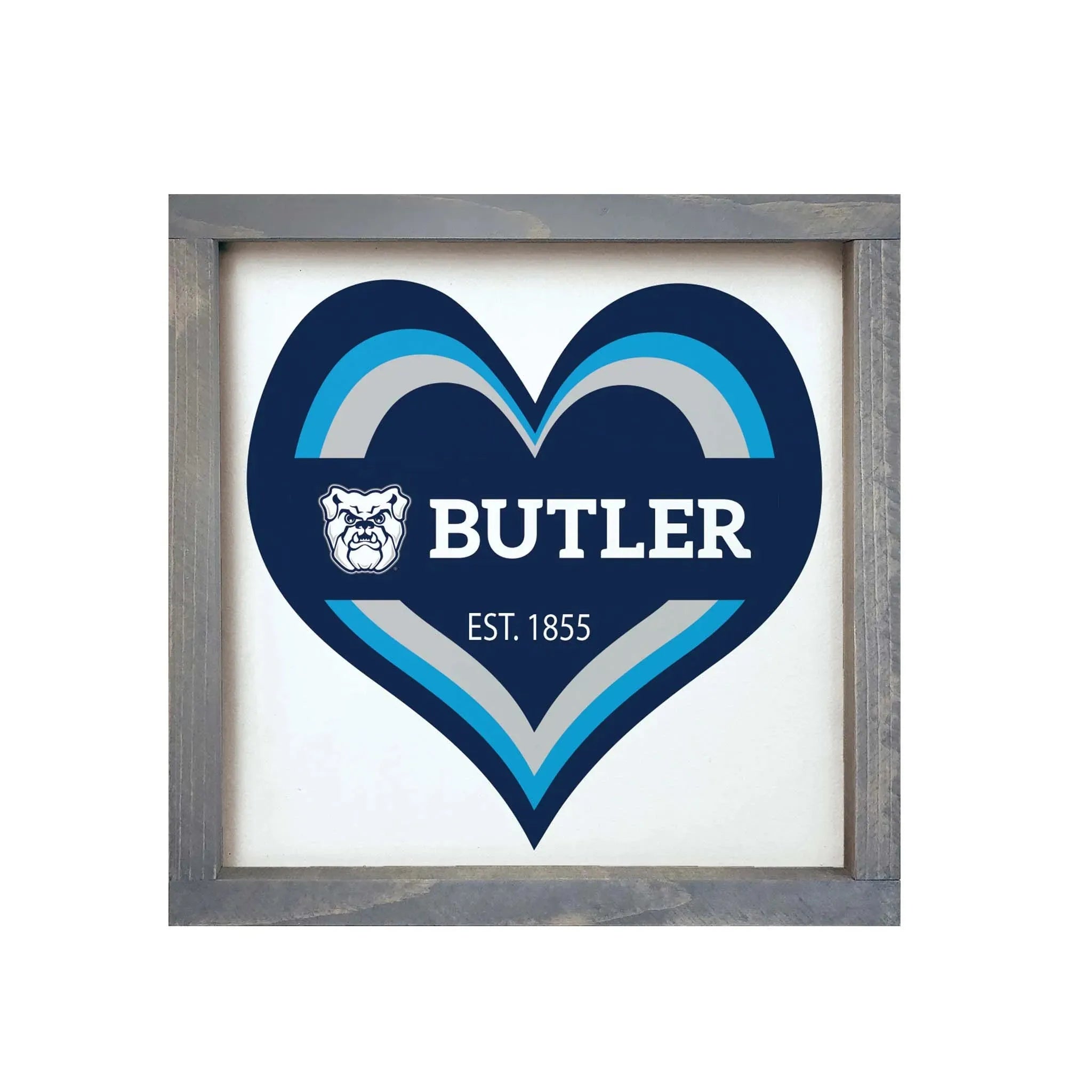 Butler University Wood Framed Sign - Heart 12x12 Weathered Gray Wall Art & Signs