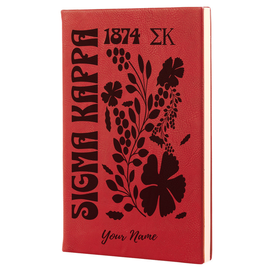 Sigma Kappa Personalized Leatherette Notebook Journal - Retro Floral