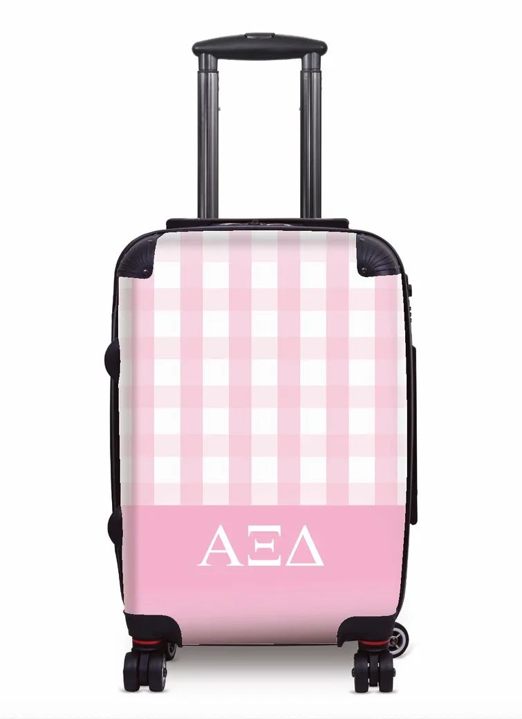 Alpha Xi Delta Carry-on Suitcase - Gingham Pink Suitcases