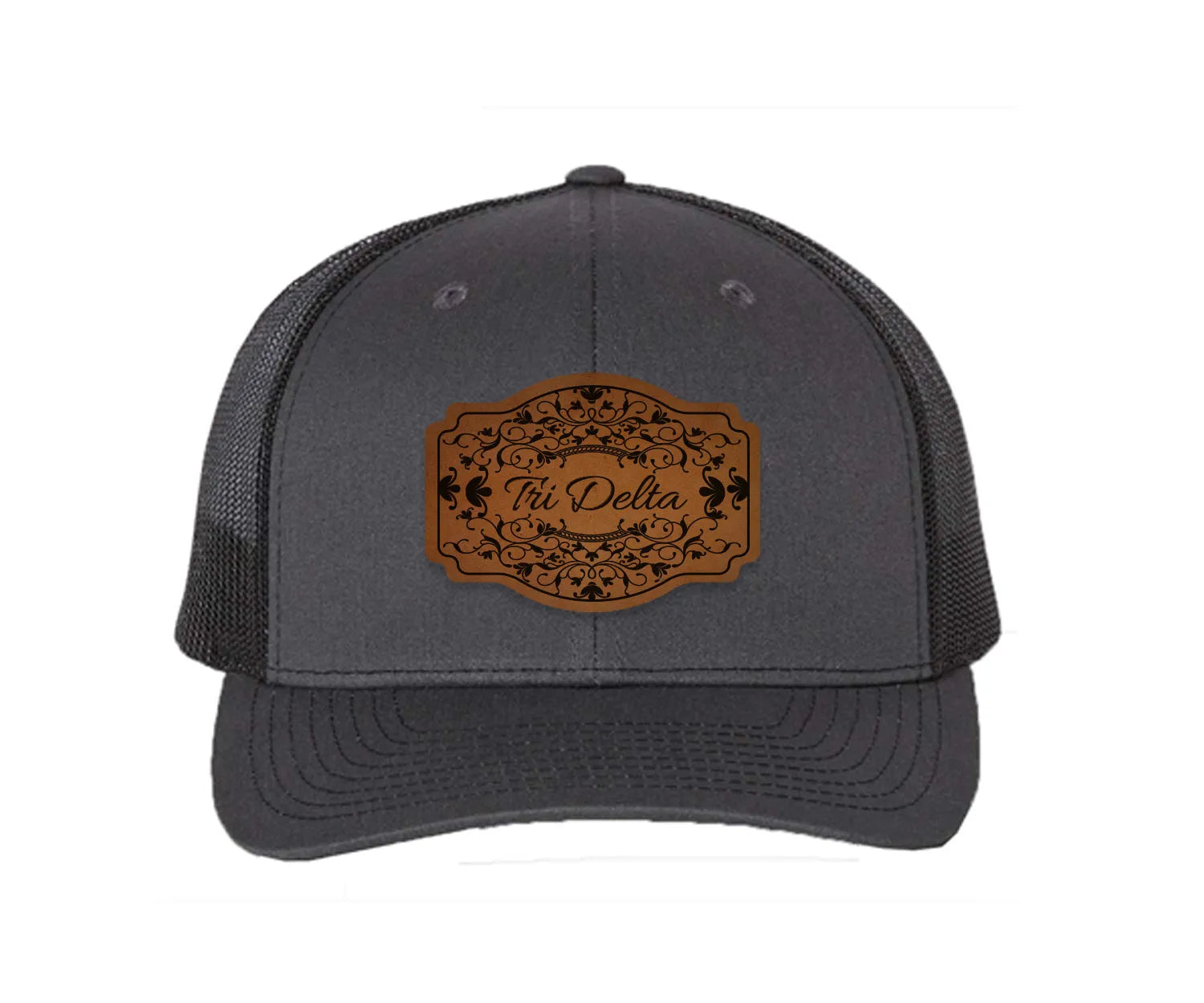 Tri Delta Richardson 112 Leatherette Patch Trucker Hat - Scroll Charcoal Black Trucker Hat