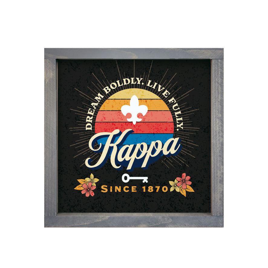 Kappa Kappa Gamma Wood Framed Sign 12x12  - Retro Sunset | KKG Gifts