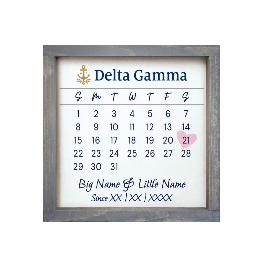 Delta Gamma Personalized Big Little Calendar Framed Sign - 12x12