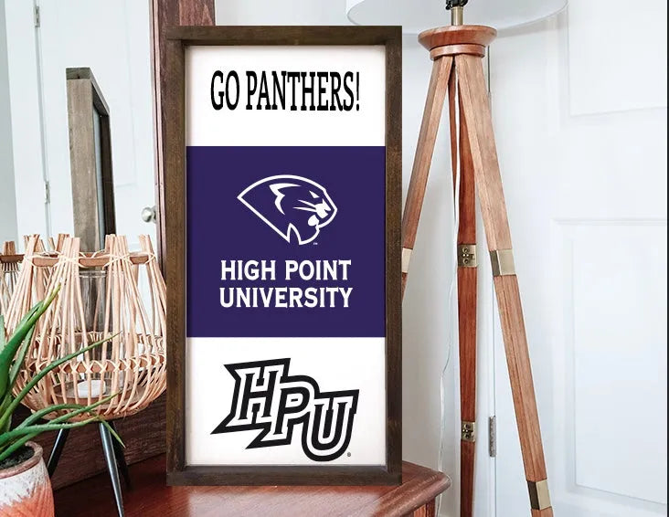 High Point University Wood Sign "Go Panthers!" 12"x24" | HPU Gifts and Merchandise | Festive Fit Home