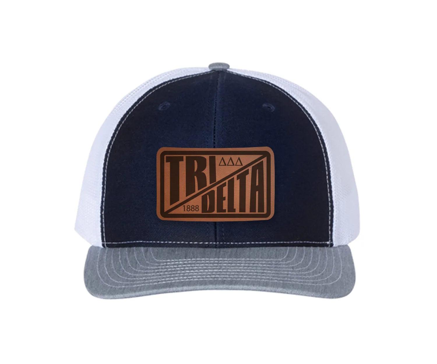 Tri Delta Richardson 112 Leatherette Patch Trucker Hat - Divide Navy White Heather Gray Trucker Hat