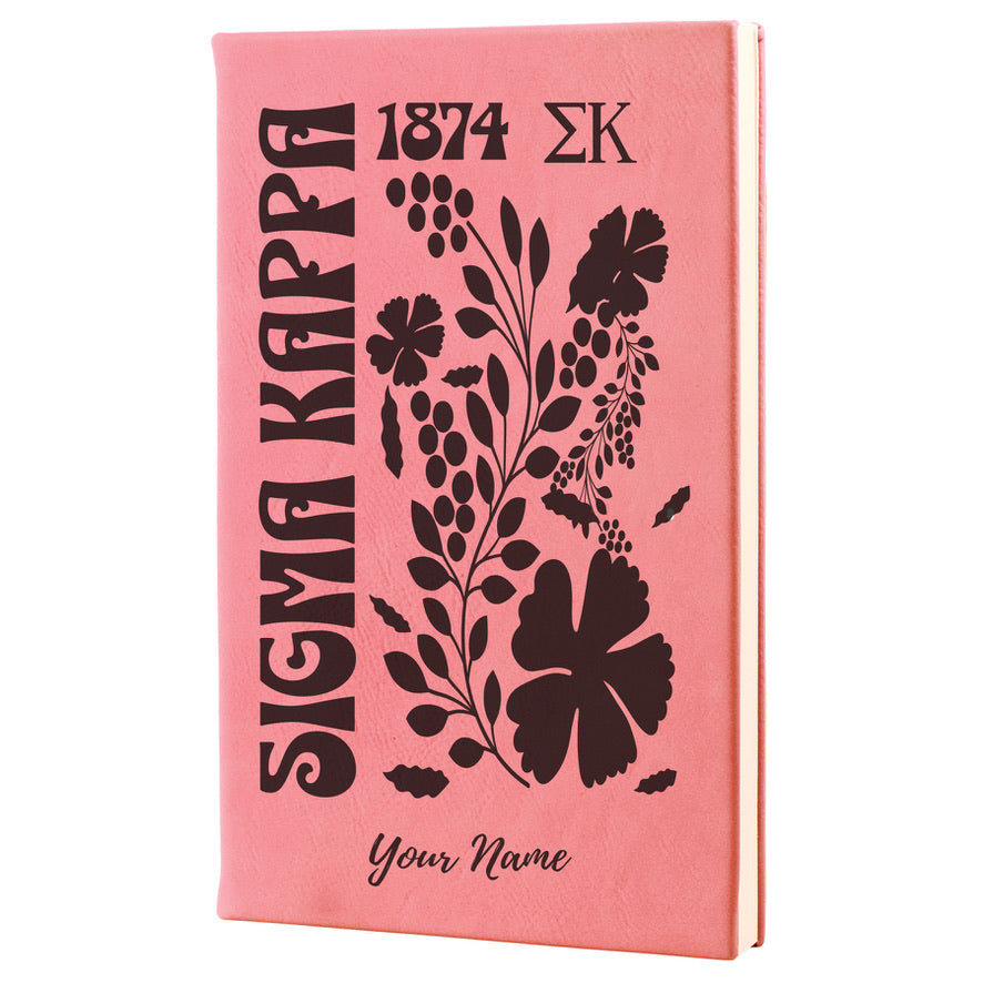 Sigma Kappa Personalized Leatherette Notebook Journal - Retro Floral