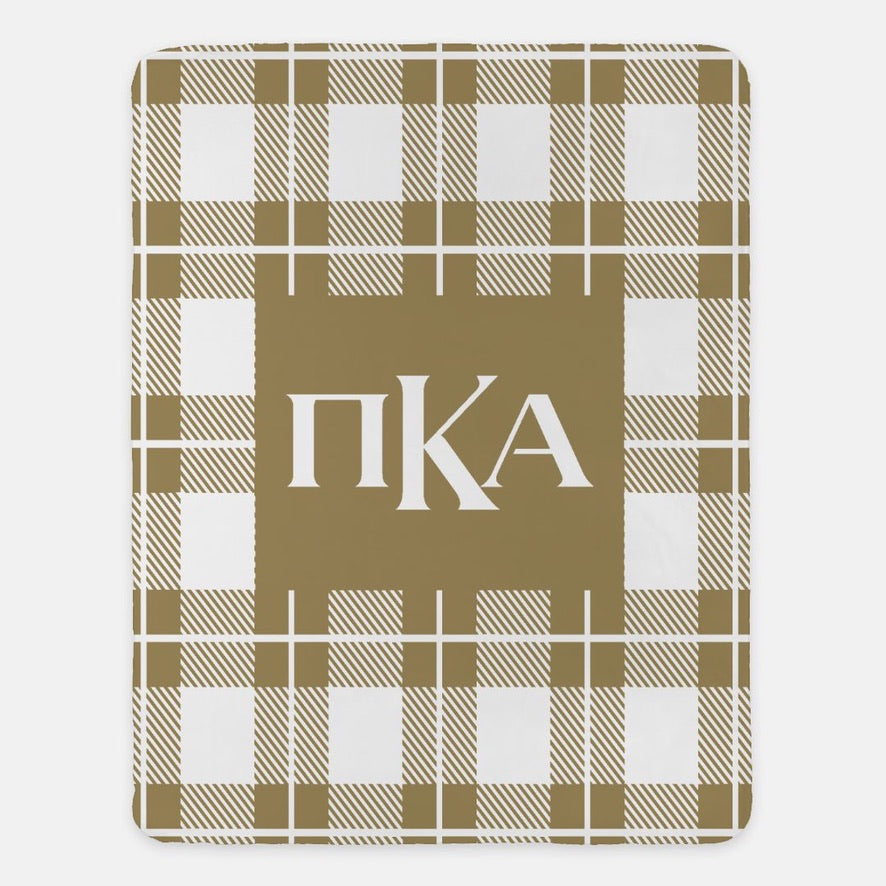 Pi Kappa Alpha XL 60x80 Sherpa Throw Blanket - Plaid Gold Throw Blankets