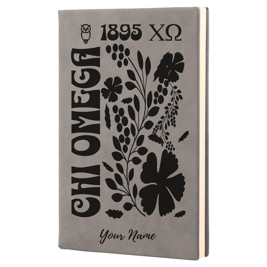 Chi Omega Personalized Leatherette Notebook Journal - Retro Floral