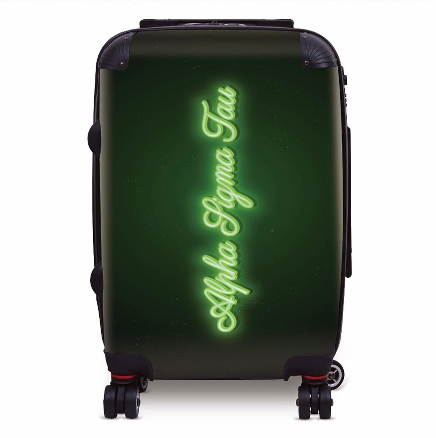 Alpha Sigma Tau 20" Carry-on Suitcase Luggage - Neon | Custom Gifts