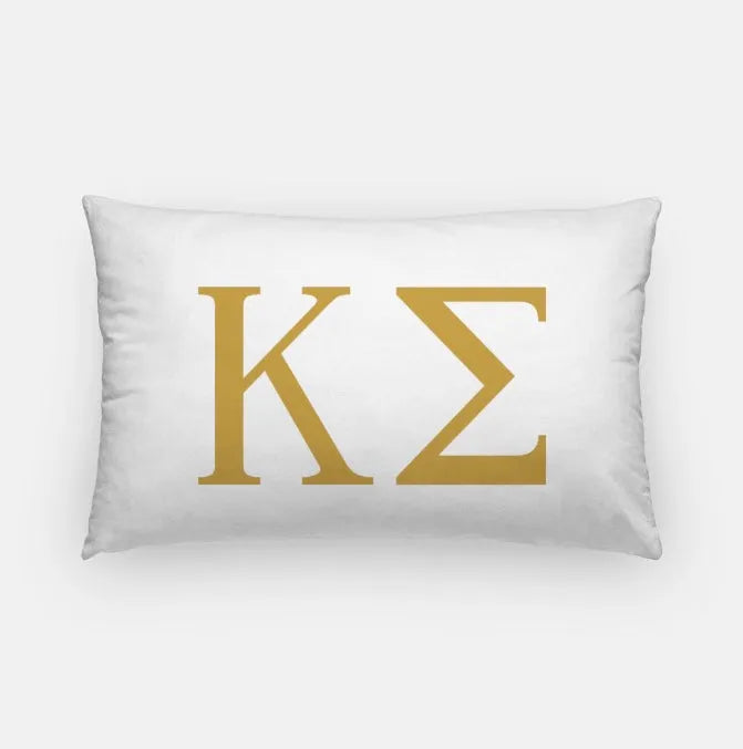 Kappa Sigma Lumbar Pillow Cover - Greek Letters White Gold Pillow Covers