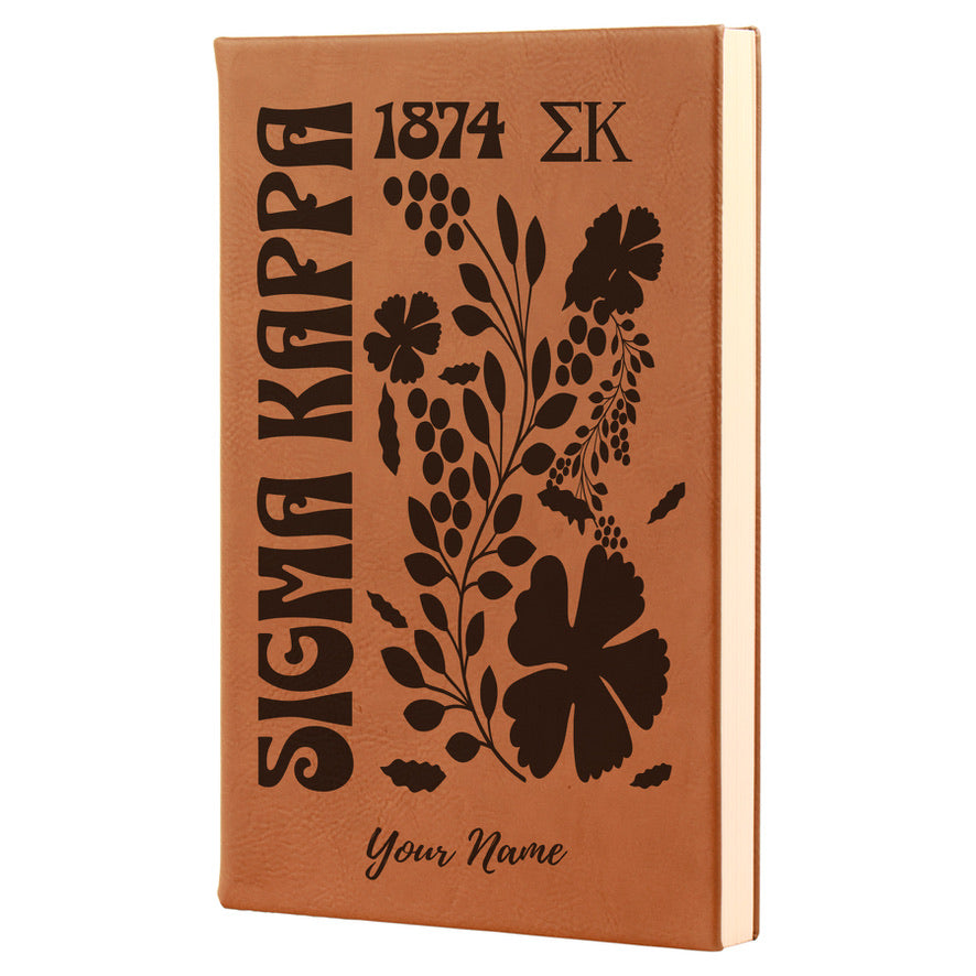 Sigma Kappa Personalized Leatherette Notebook Journal - Retro Floral