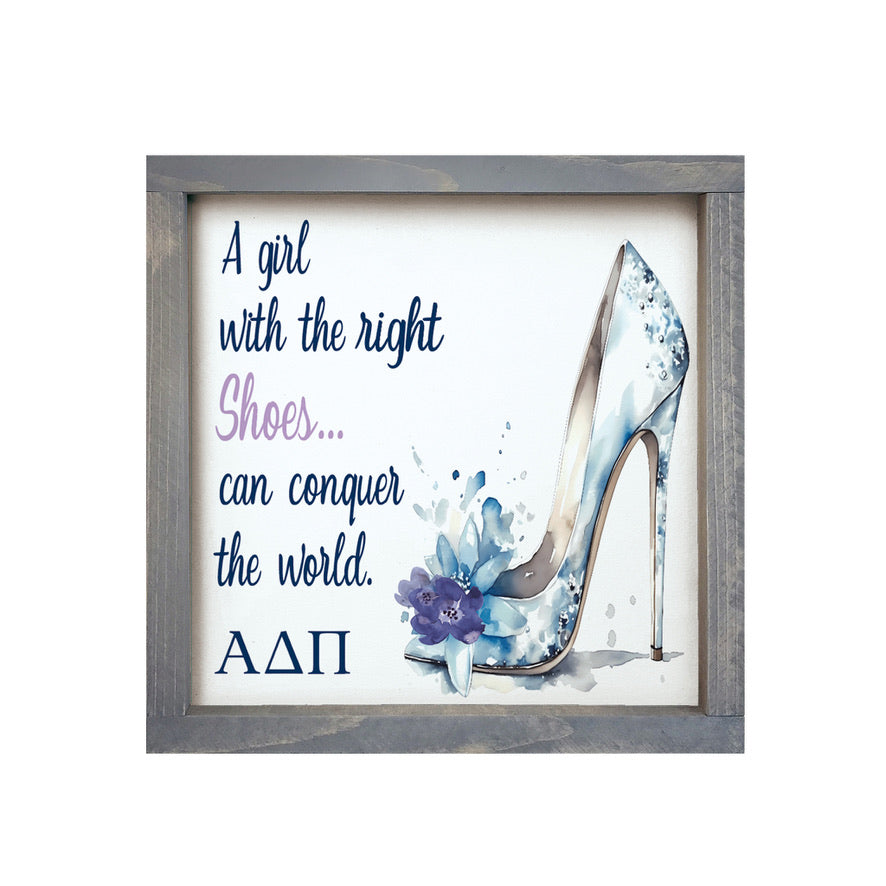 Alpha Delta Pi 12x12 Wood Framed Sign - The Right Shoes | Wall Art