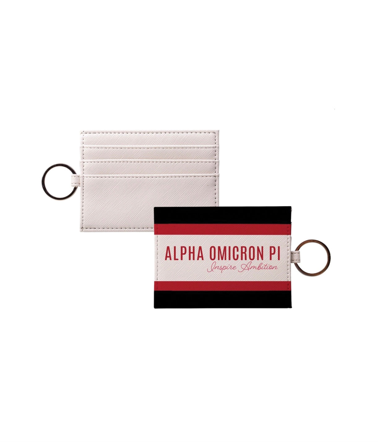 Alpha Omicron Pi Keychain Vegan Saffiano Leather Card Holder - Stripes