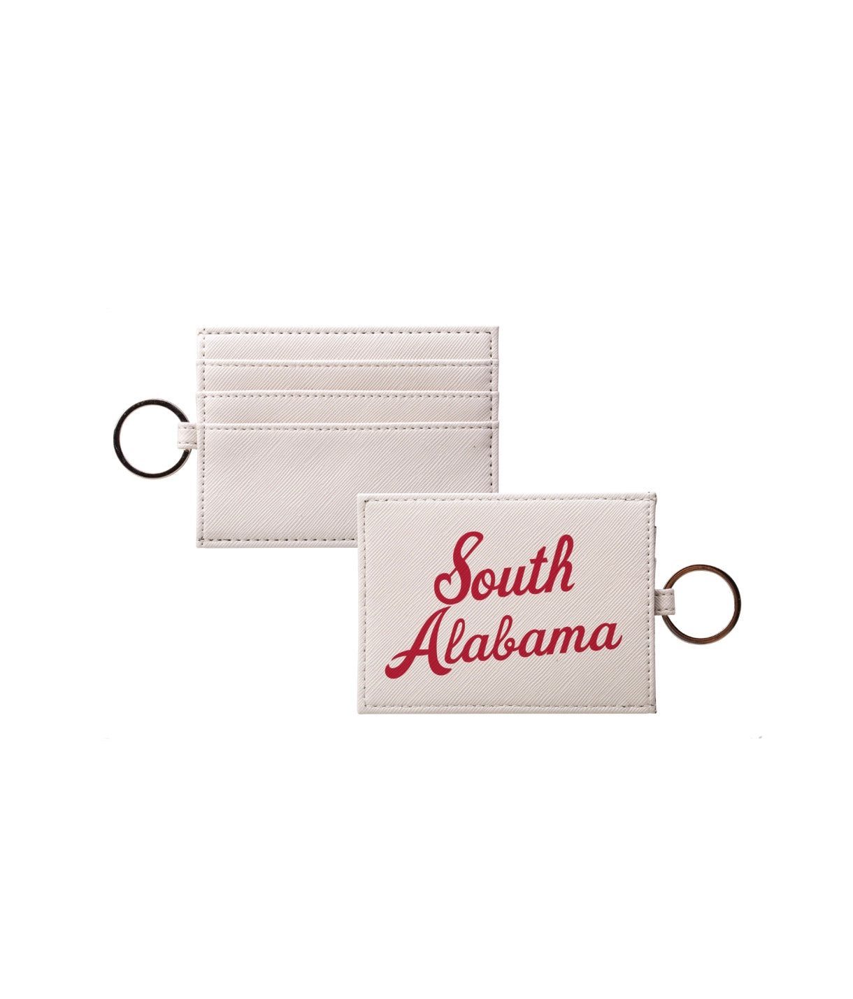 South Alabama Vegan Saffiano Leather Keychain Card Holder - Red Script