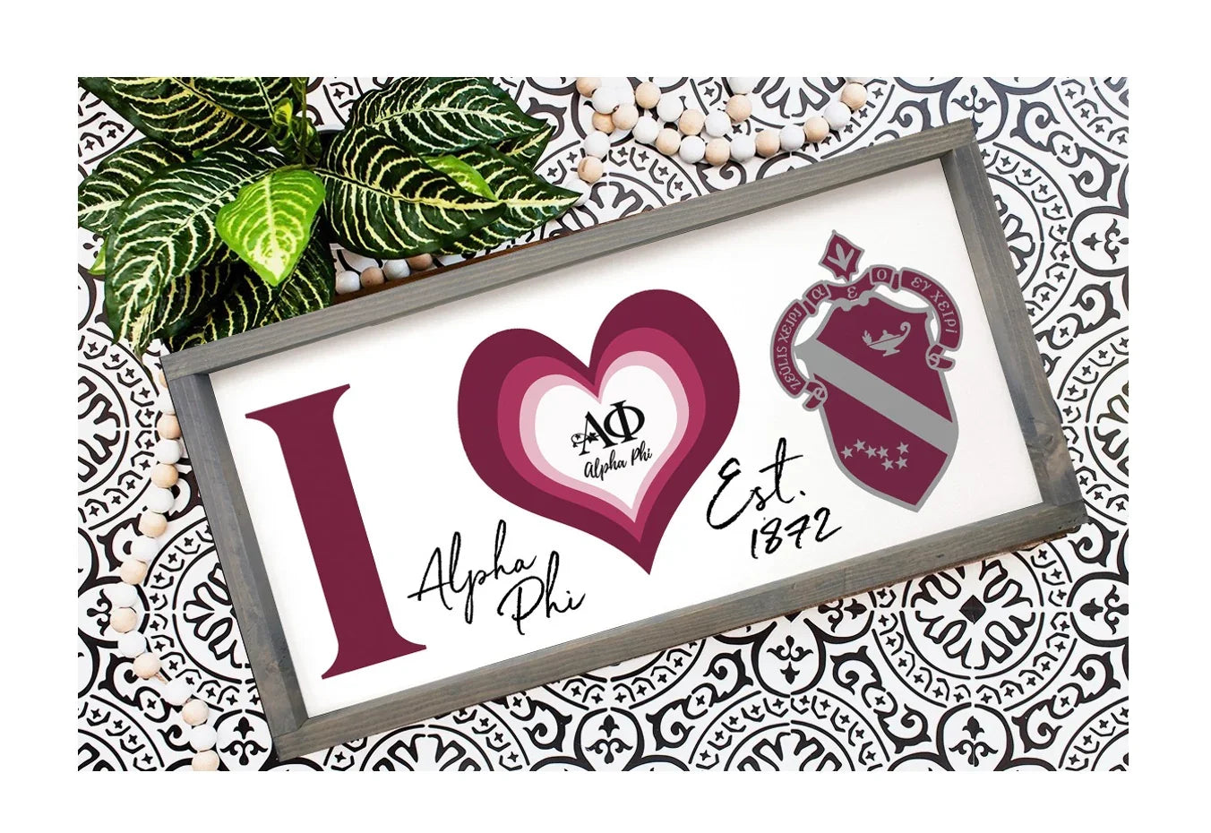 Alpha Phi Sign Large 12x24 "I Heart" Wood Framed Sign | APhi Gifts