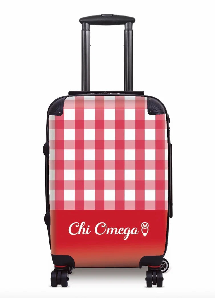 Chi Omega Carry-on Suitcase - Gingham Cardinal Suitcases