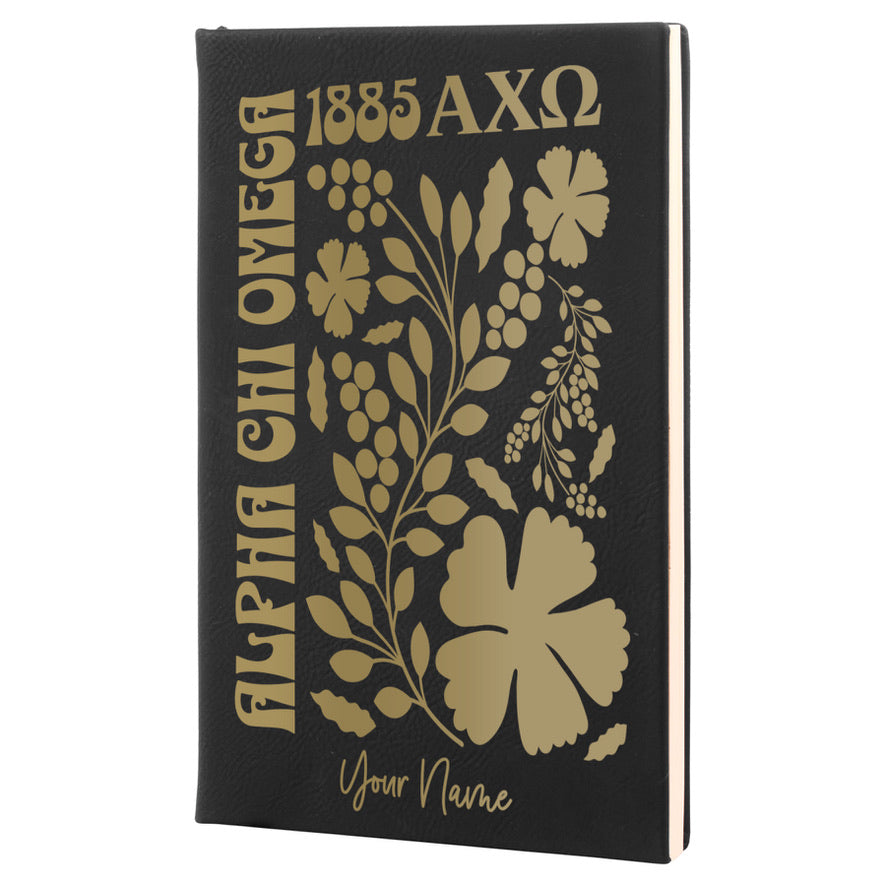 Alpha Chi Personalized Leatherette Notebook Journal - Retro Floral