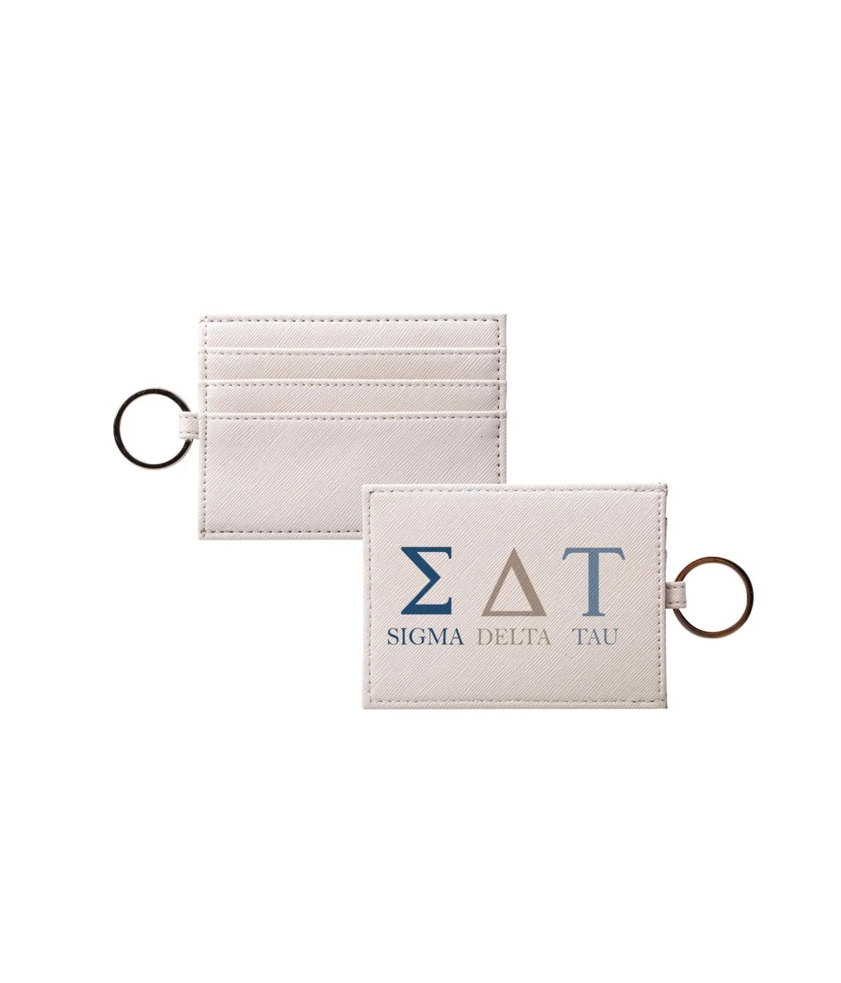 Sig Delt Vegan Saffiano Leather Keychain Card Holder Leather - Modern Greek Letters Travel Wallet