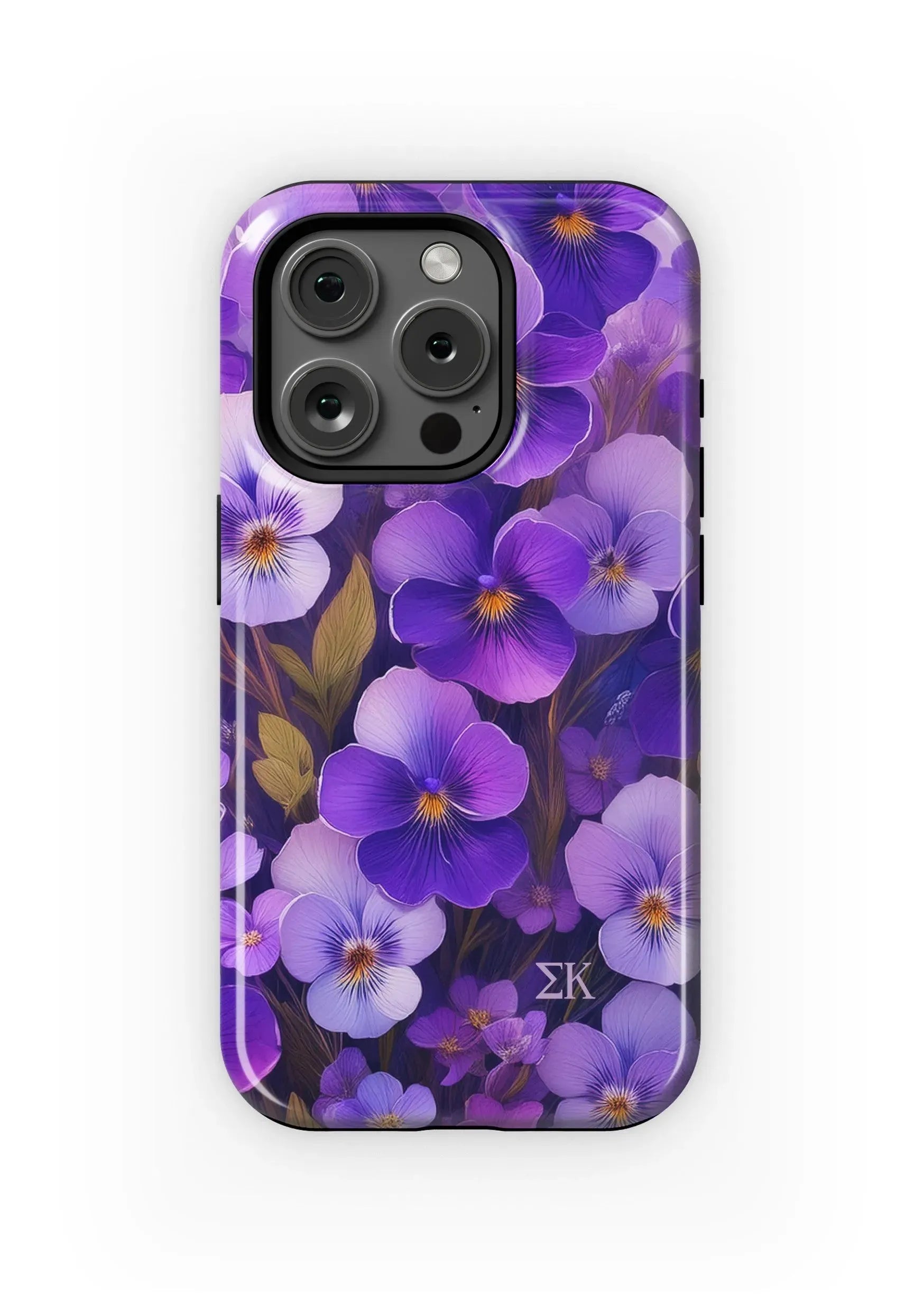 Sigma Kappa iPhone 16, 15, 14 Mobile Phone Case - Purple Violets Gloss Mobile Phone Cases