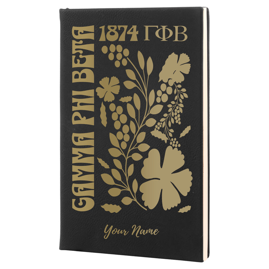 Gamma Phi Beta Personalized Leatherette Notebook Journal - Retro Floral