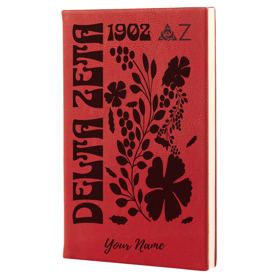 Delta Zeta Personalized Leatherette Notebook - Retro Floral | DZ