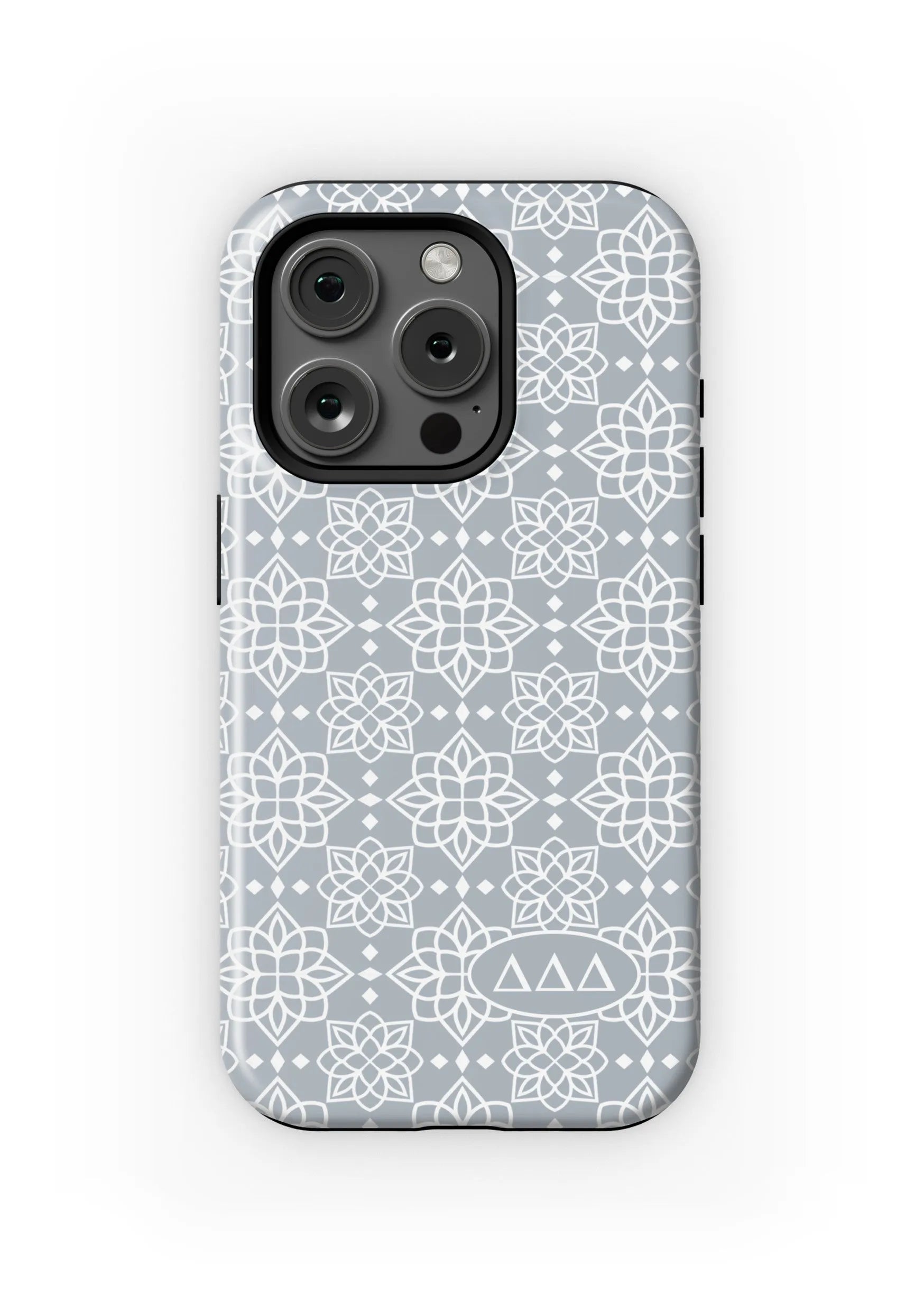 Tri Delta iPhone 16, 15, 14 Mobile Phone Case - Silver Ornate Matte Mobile Phone Cases