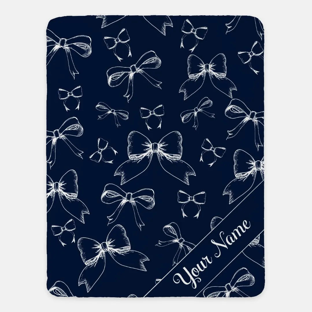 Bows XL 60x80 Sherpa Blanket Navy Personalized Throw Blankets
