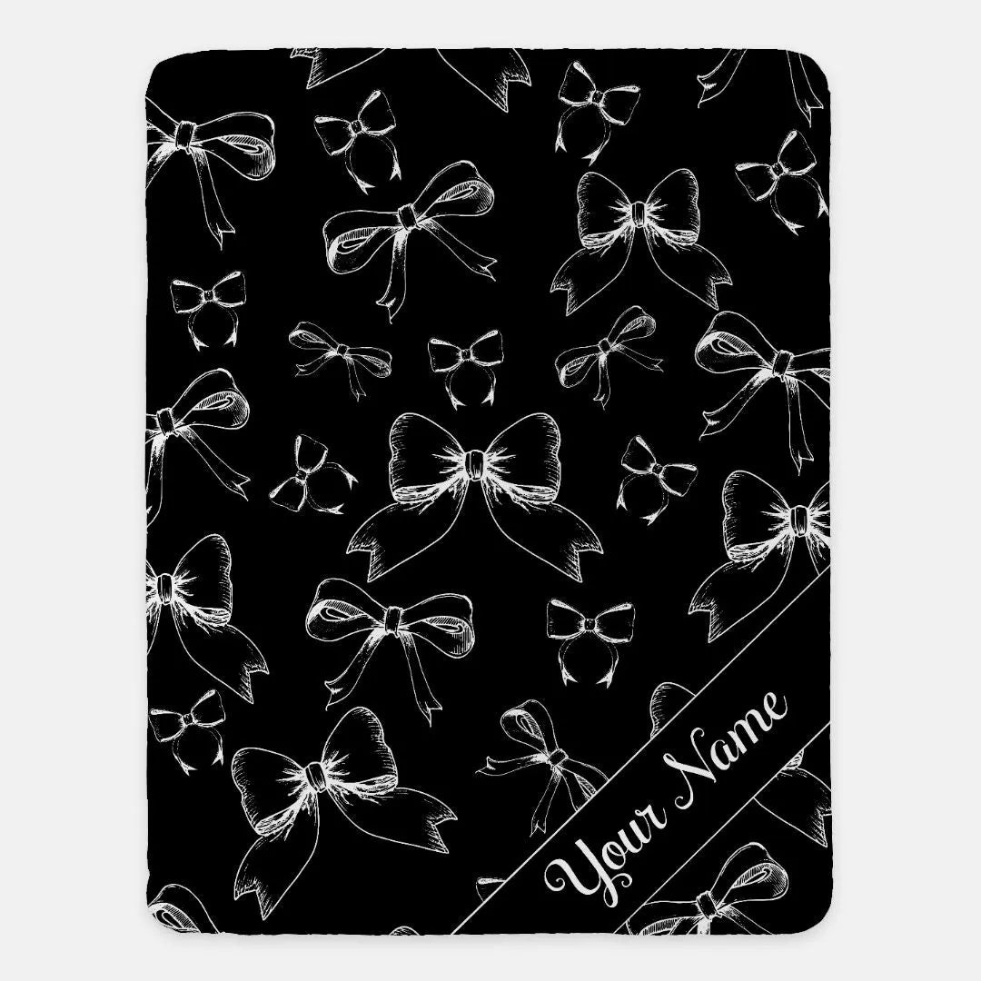 Bows XL 60x80 Sherpa Blanket Black Personalized Throw Blankets