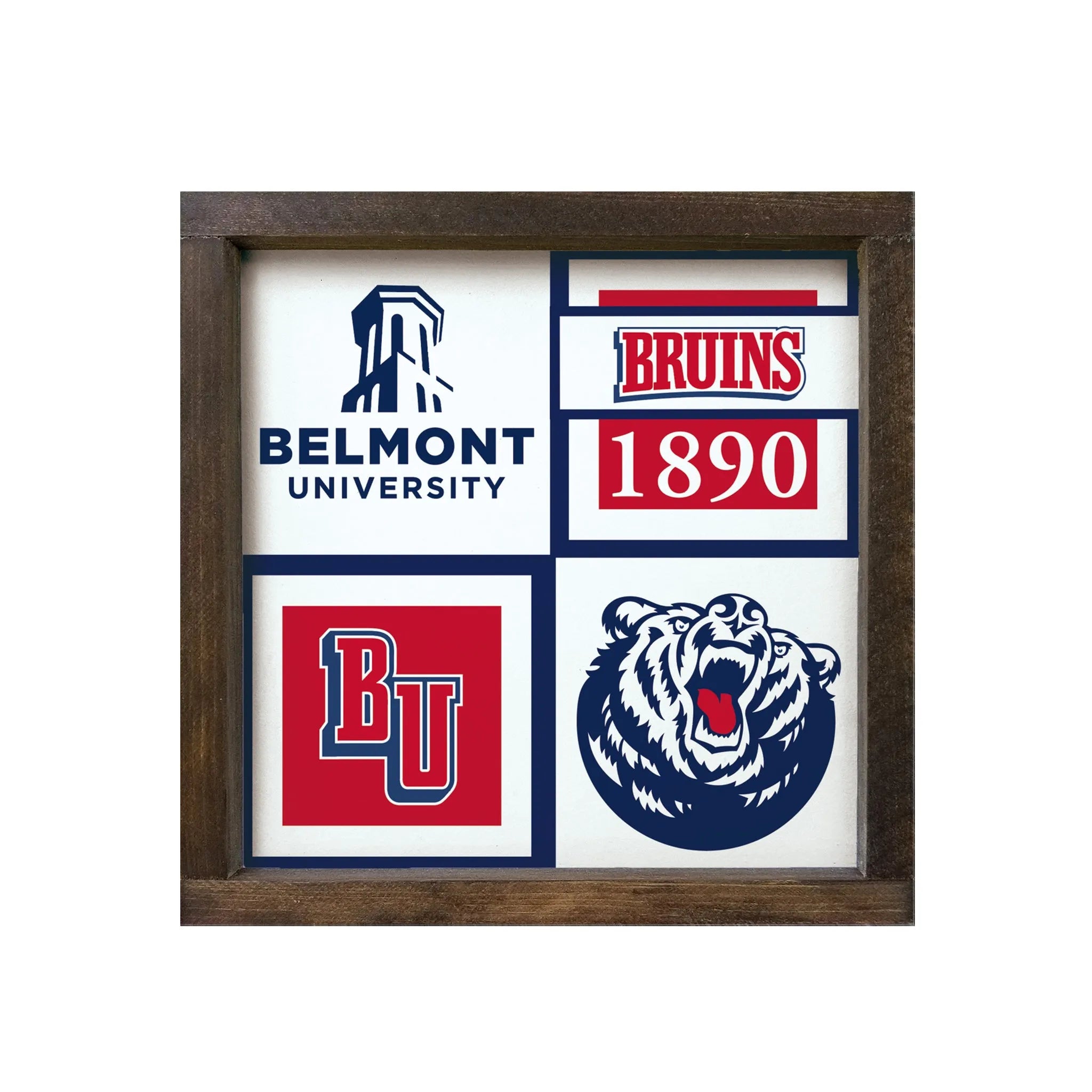 Belmont University Framed Sign - Classic Color Block 12"x12" Walnut Stain Wall Art & Signs