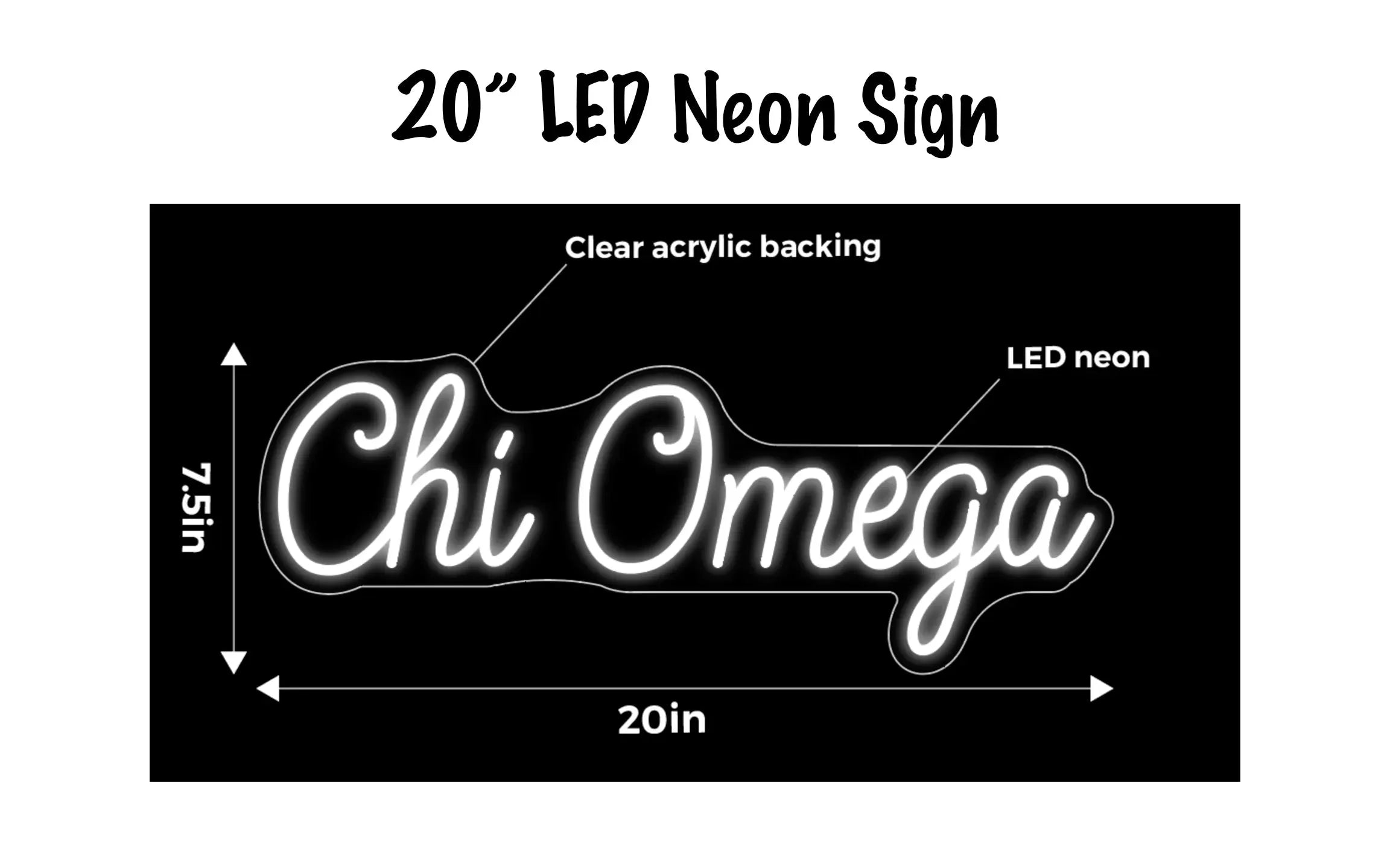 Chi Omega LED Neon Script Sign w/ Dimmer Neon Signs