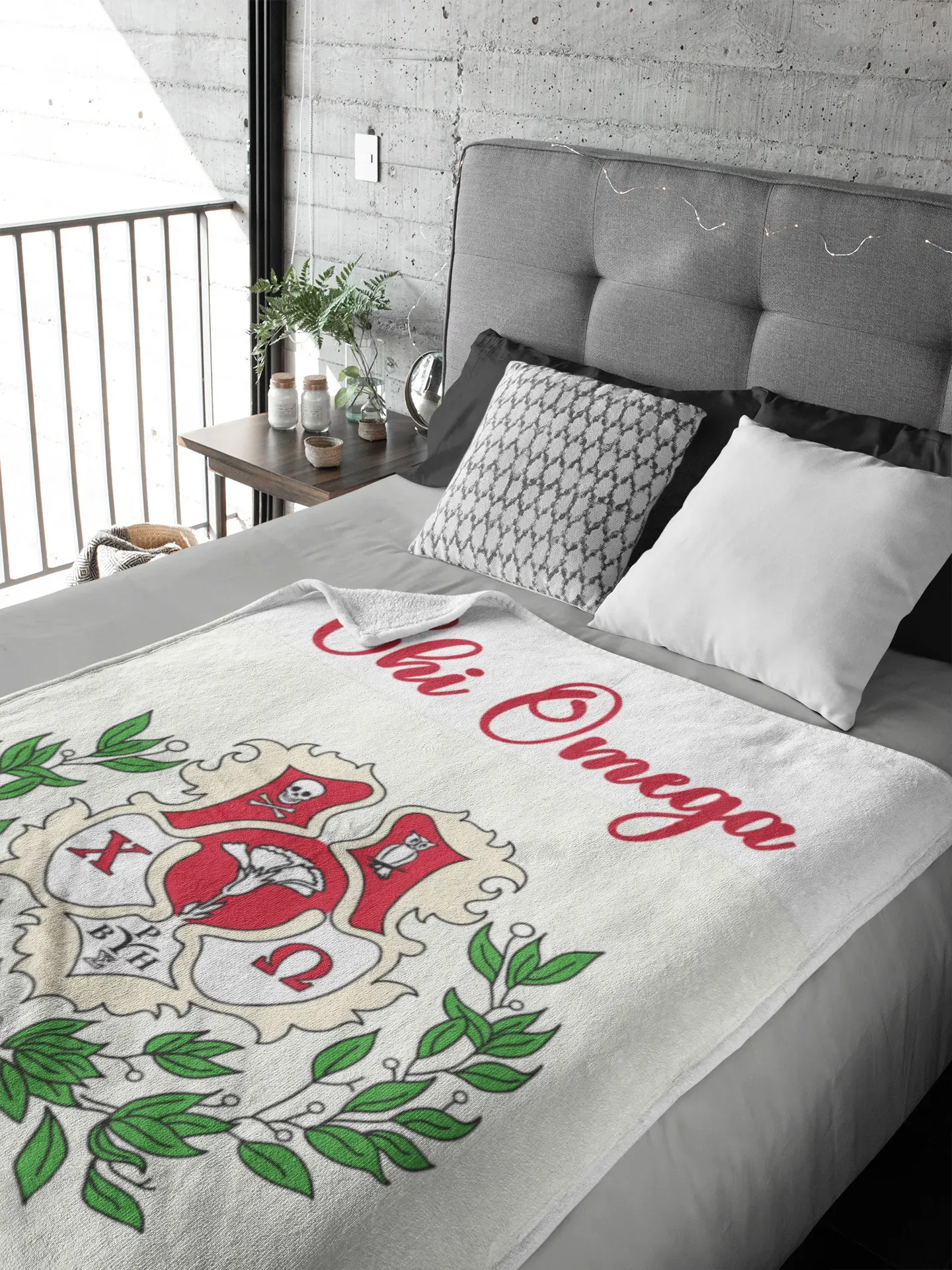 Chi Omega XL 60x80 Sherpa Blanket - Coat of Arms Throw Blankets