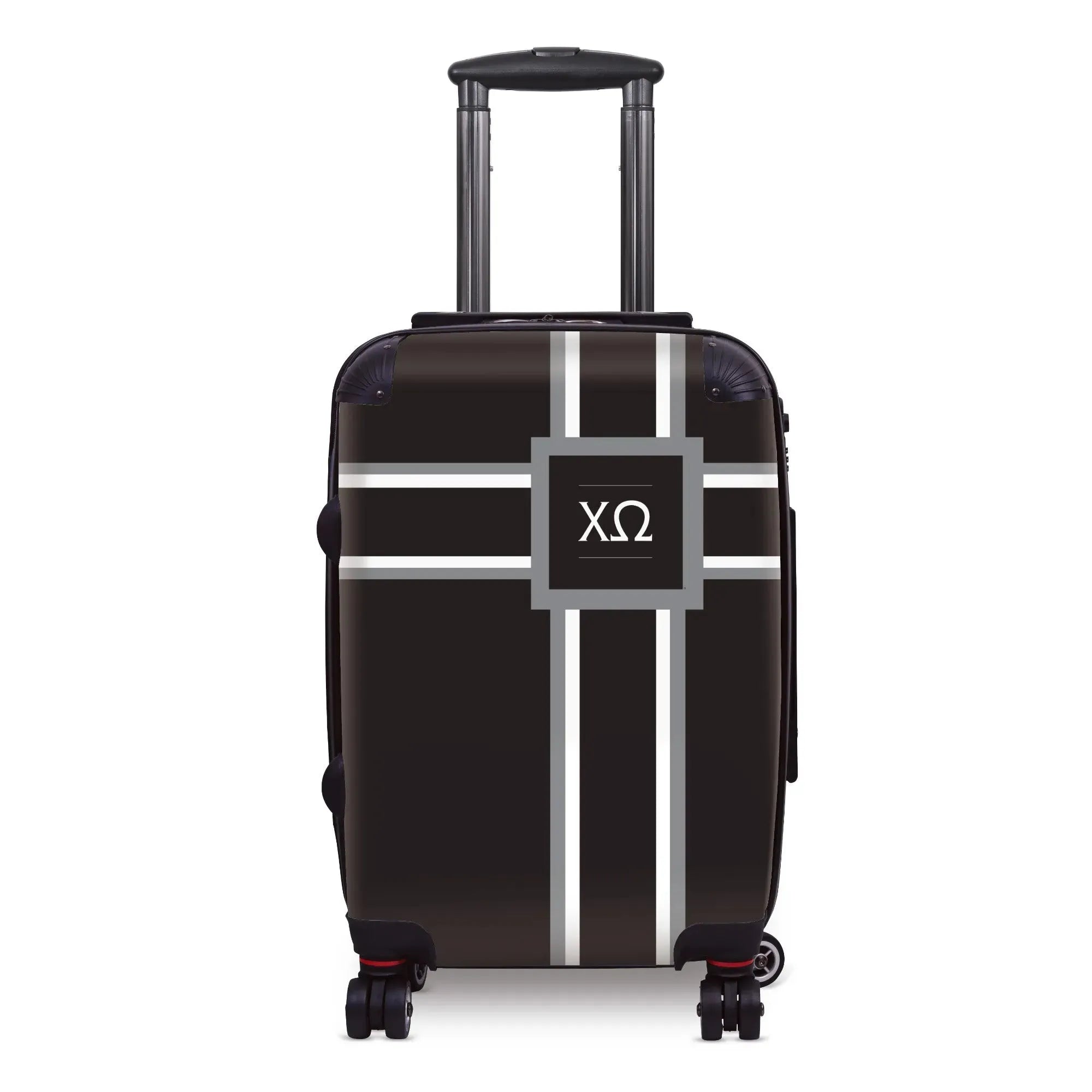 Chi Omega Carry-on Suitcase - Cross Stripes Black Gray Suitcases