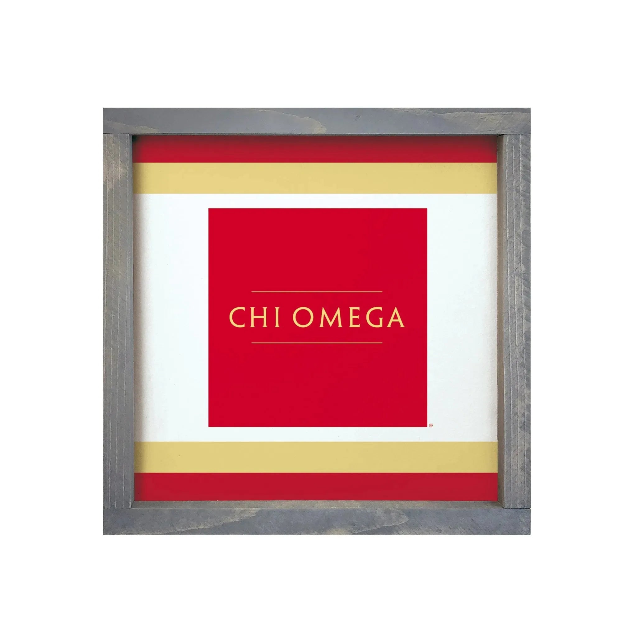 Chi Omega 12x12 Wood Framed Sign - Traditional Stripes Weathered Gray Wall Art & Signs
