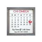 Chi Omega Personalized Big Little Calendar Framed Sign - 12x12