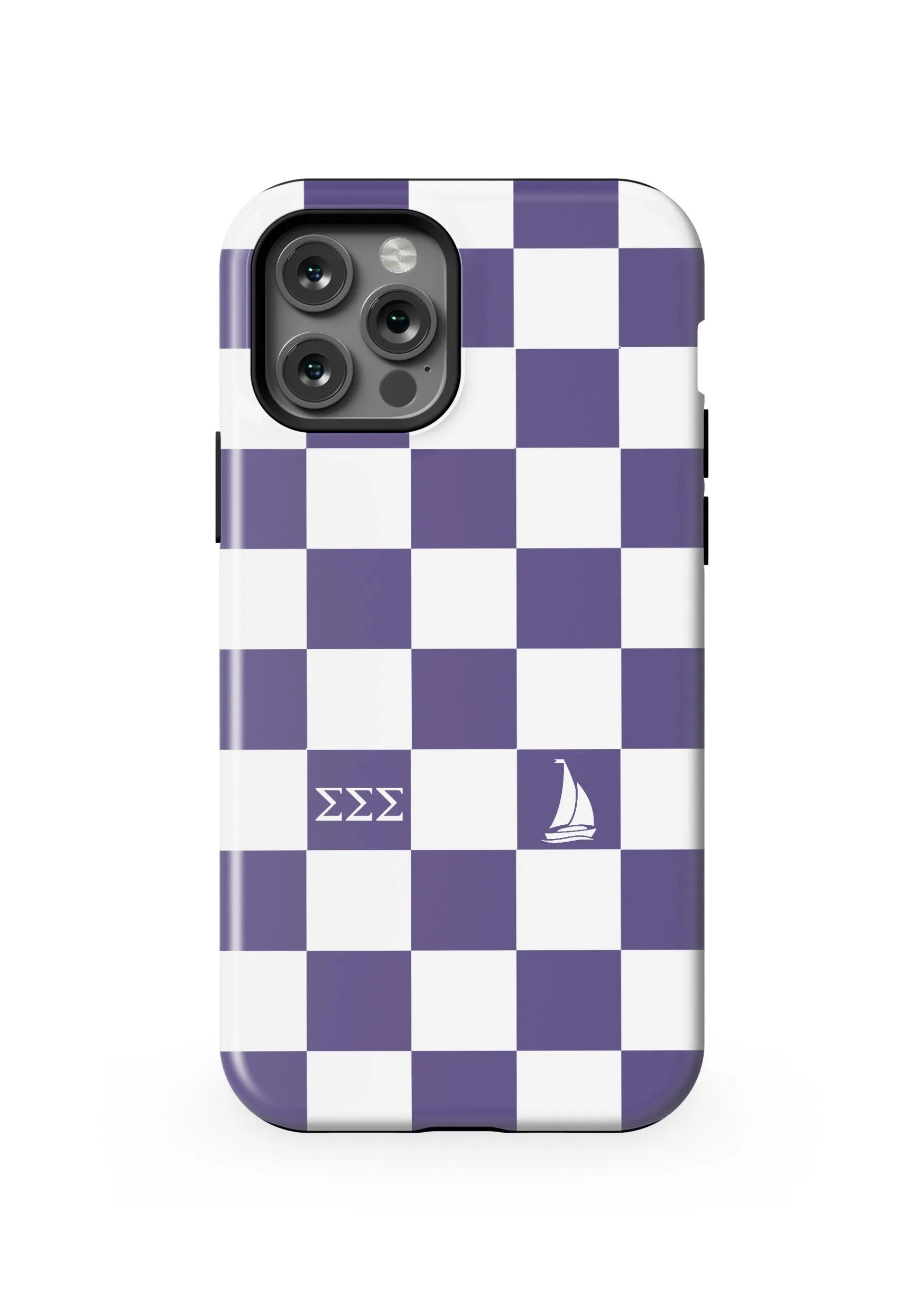 Tri Sigma iPhone 16, 15, 14 Mobile Phone Case Royal Purple Check Matte Mobile Phone Cases