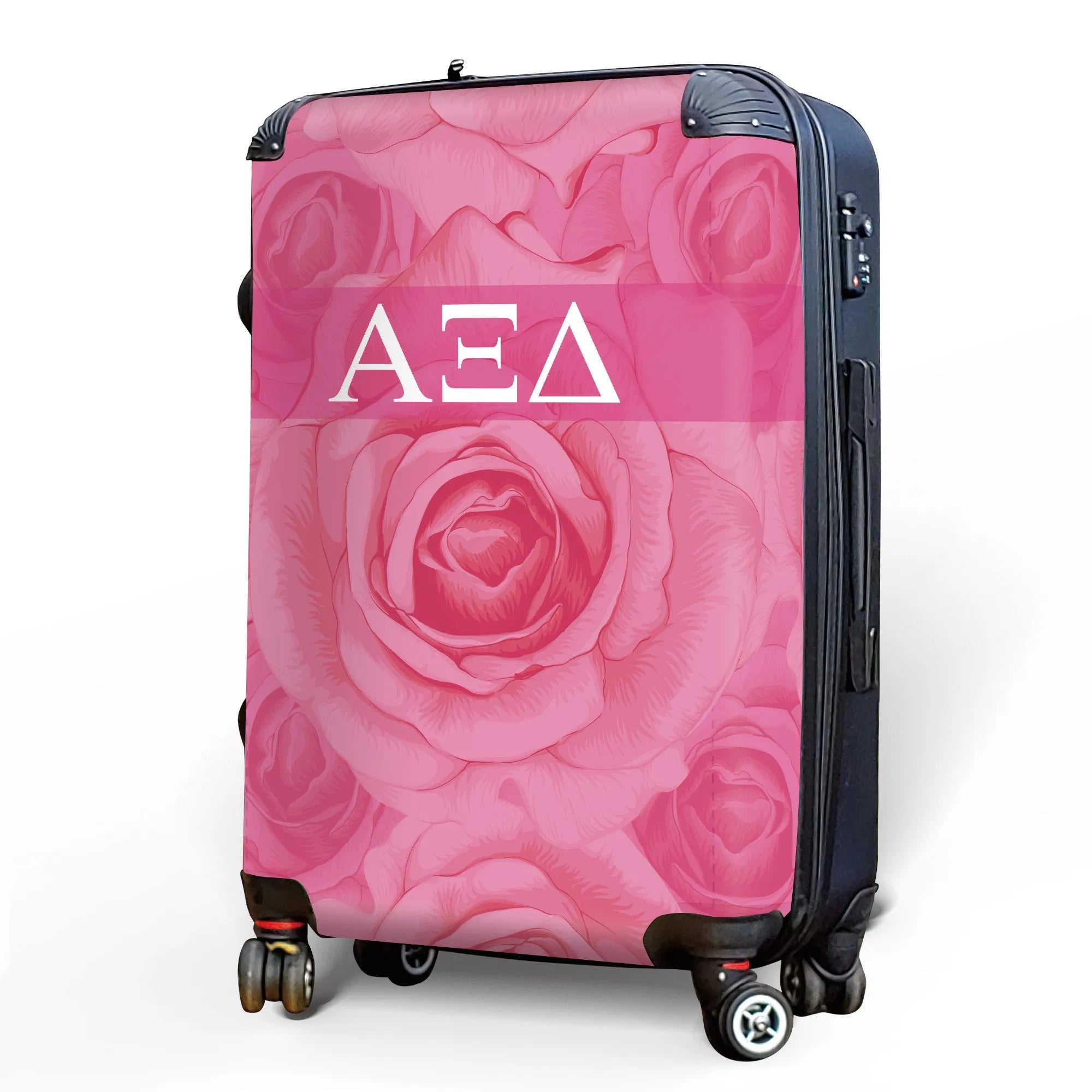 Alpha Xi Delta 20" Carry-on Suitcase Luggage - Pink Rose Pattern