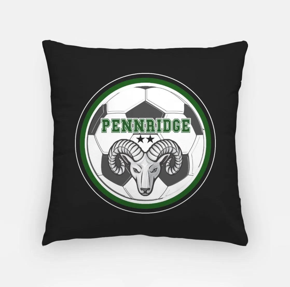 Pennridge Women's Soccer 18" Throw Pillow Cover - Ram Soccer Ball Black Pillow Covers