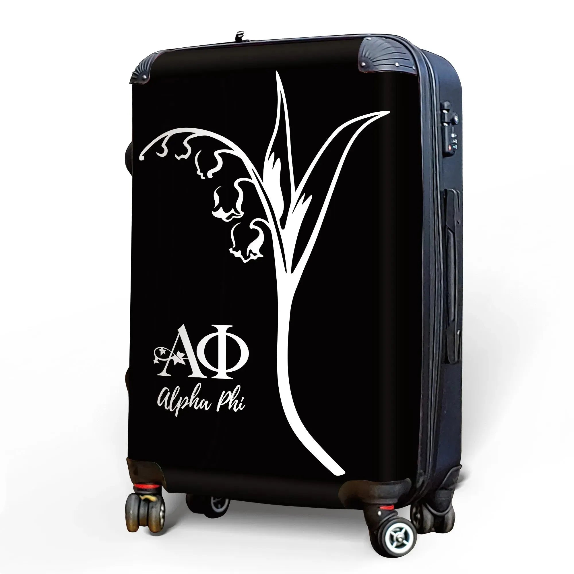 Alpha Phi Carry-on Suitcase - Modern Lily of the Valley Black Suitcases