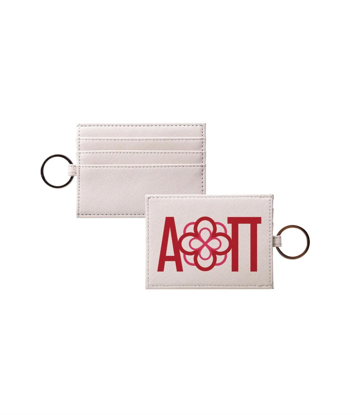 Alpha Omicron Pi Vegan Saffiano Leather Traditional Keychain Card Holder Full Color Travel Wallet