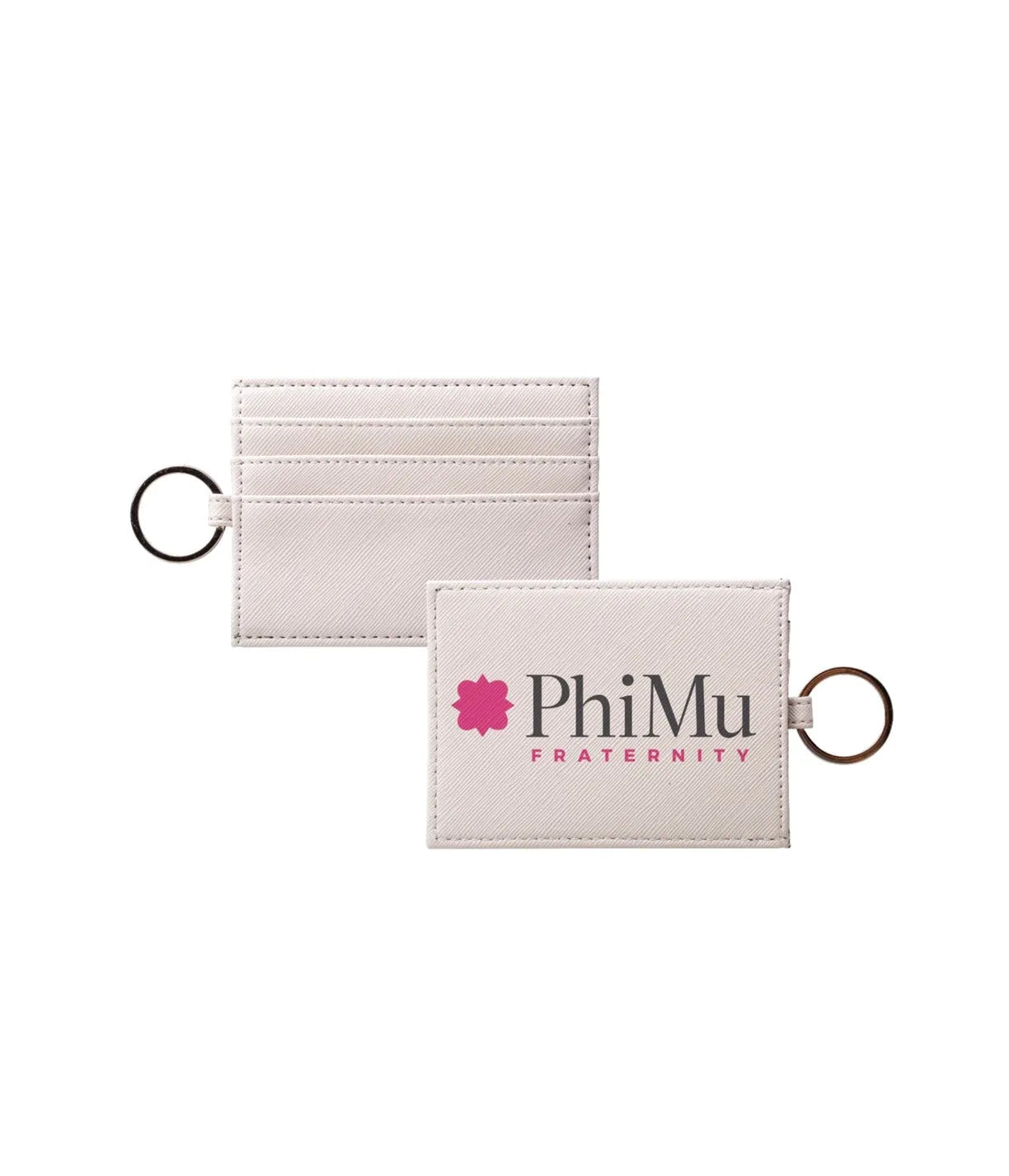 Phi Mu Vegan Saffiano Leather Keychain Card Holder Travel Wallet