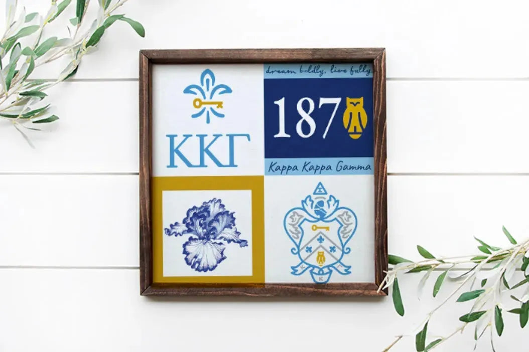 Kappa Kappa Gamma 12x12 Wood Framed Sign - Color Block Wall Art & Signs