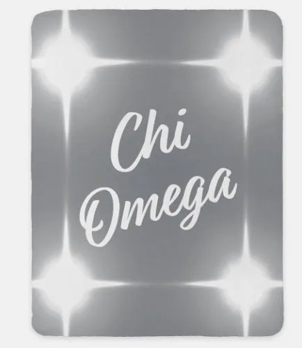 Chi Omega XL 60x80 Sherpa Throw Blanket - Flashing Lights Gray Throw Blankets