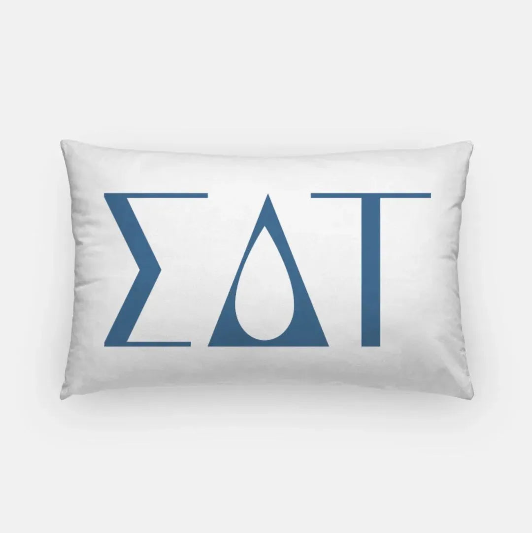 Sigma Delta Tau Lumbar Pillow Cover - Knockout Greek Letters White Old Blue Pillow Covers