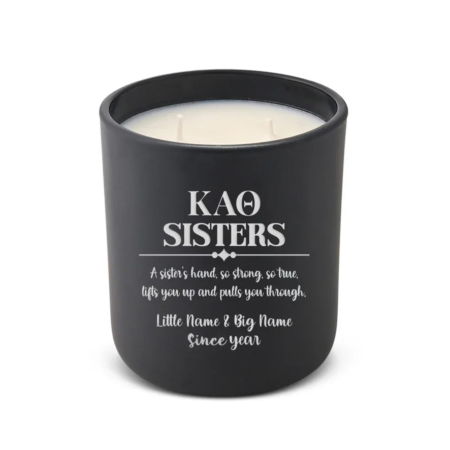 Personalized Kappa Alpha Theta Laser Engraved Candle 12 oz. Sisters