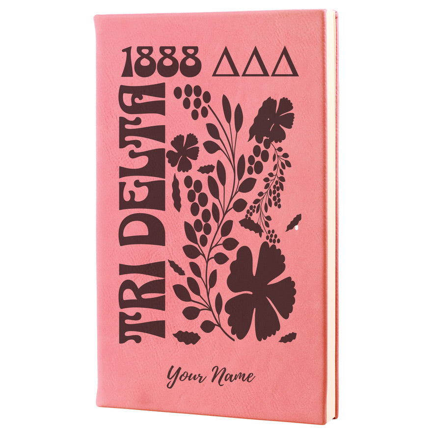 Tri Delta Personalized Leatherette Notebook - Retro Floral