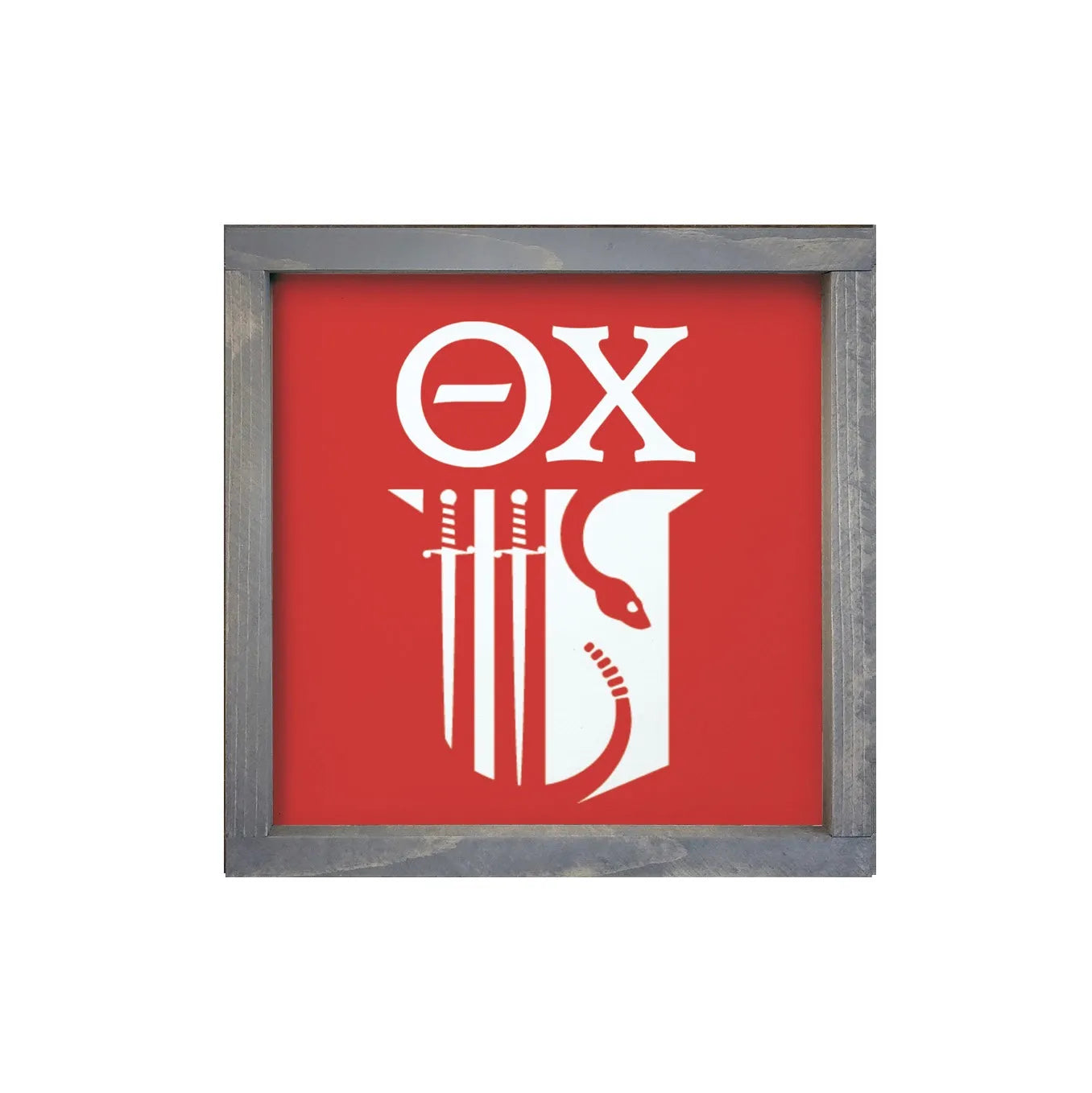 Theta Chi 12x12 Wood Framed Sign - Shield Red Weathered Gray Wall Art & Signs