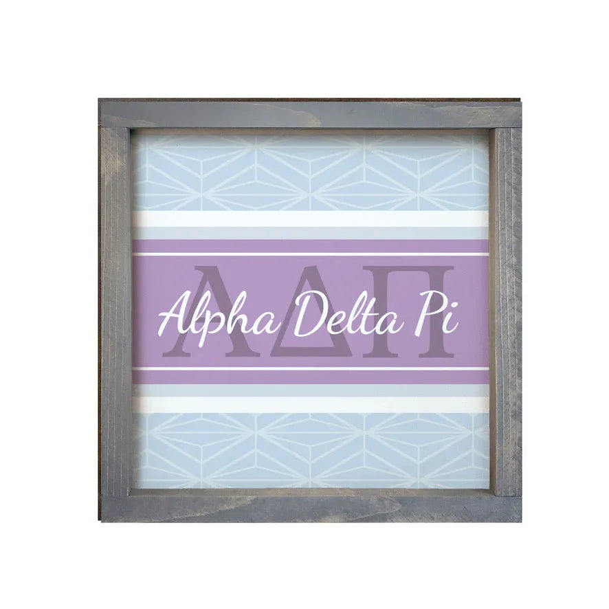 Alpha Delta Pi 12x12 Wood Framed Sign - Horizon Diamond Pattern Weathered Gray Wall Art & Signs