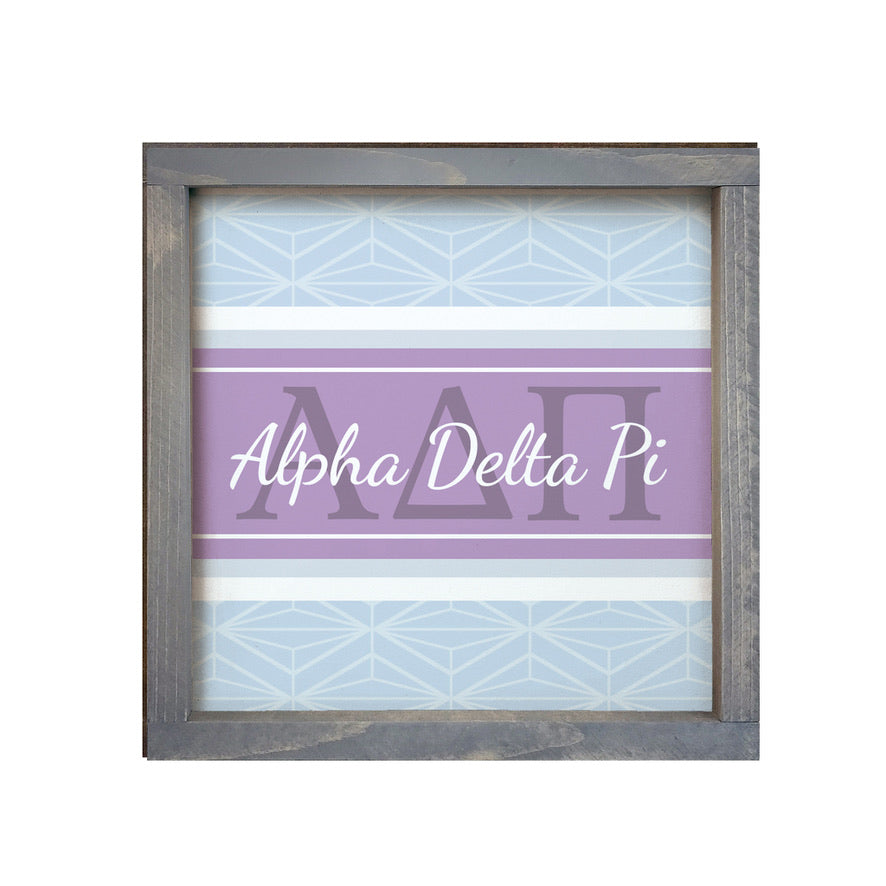 Alpha Delta Pi 12x12 Wood Framed Sign - Horizon Diamond Pattern